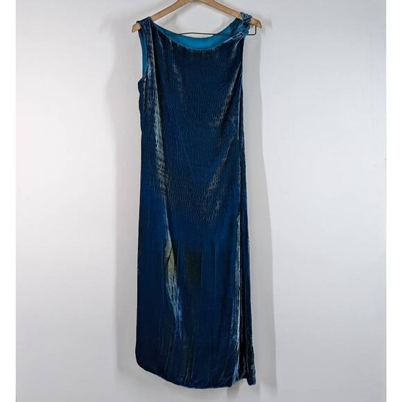 Alberta Ferretti Blue Velvet Sleeveless Wrap Dress Size 8 Women's Preowned FLAWS - Picture 1 of 9